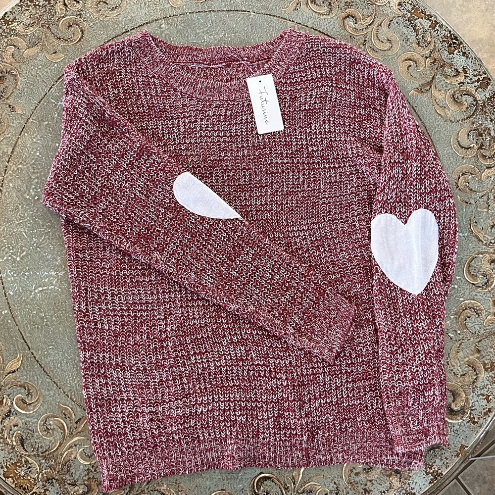 futurino Maroon Sweater with Heart Elbow Patches